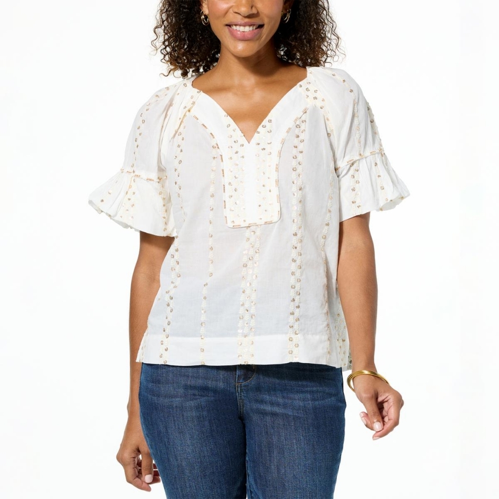 NWT "Democracy"  Embroidered/Sequin  Women's Top Size 1X